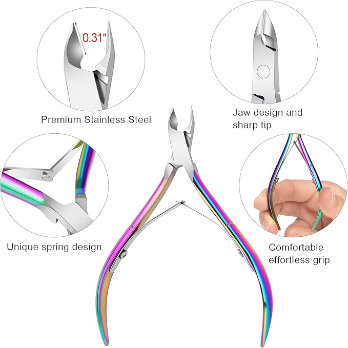 4 Packs Cuticle Nipper, Premium Stainless Steel Cuticle Trimmer for Manicure & Pedicure at Home/Spa/Salon [Rainbow Color]
