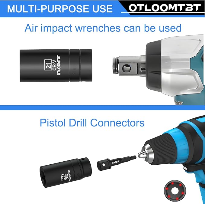 OTLOOMTBT 14-Piece 1/2-Inch Super-Rugged and Durable Impact Socket Set, Well-Made Industrial Grade Thicker Metric Deep Sockets & Socket Sets with Drill Socket Adapter 1/2 Drive, exceed than ANSI