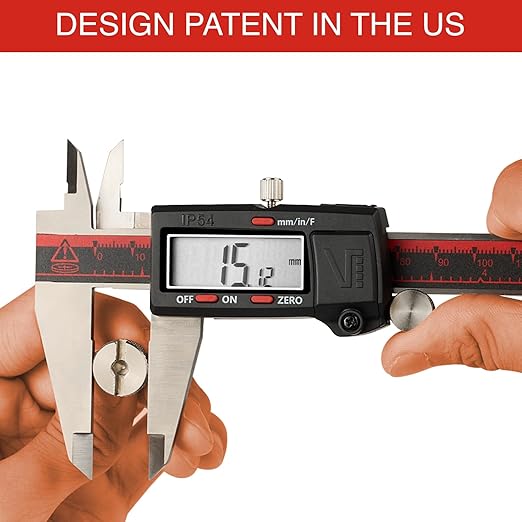VINCA IP54 Grade Digital Caliper, DCLA-0805 8 Inch/200mm, Inch/Millimeter/Fractions Conversion, Stainless Steel, Large LCD Screen