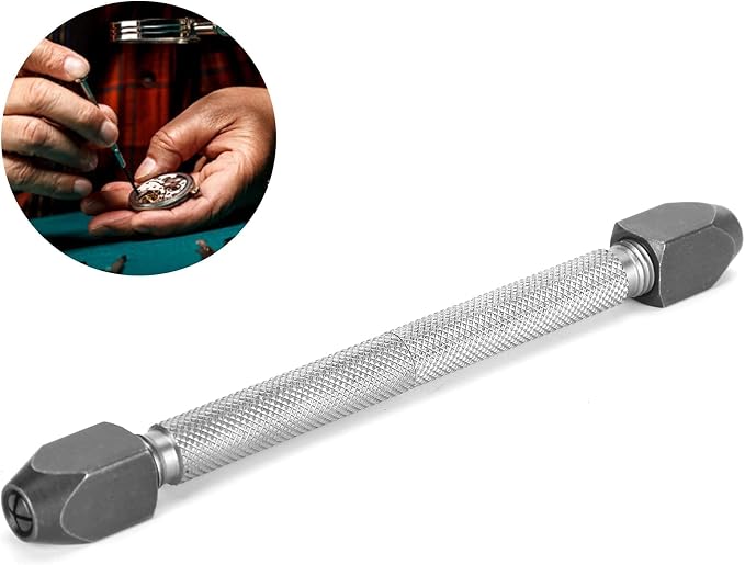 Steel Pin Vise Hand Drill with Twisted Drill Bit, Ergonomic Slip-Resistant Handle, Watch Repair Tool for Watchmakers