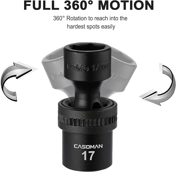 CASOMAN 15 PCS 1/2" Drive Standard Universal Impact Socket Set, 6 Point, Metric,10-24mm