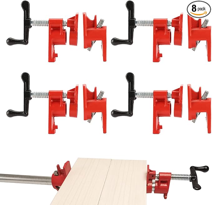 1/2" Wood Gluing Pipe Clamp Set with Unique Foot Design Red Heavy Duty Bar Clamps Cast Iron Quick Release Pipe Clamp Tools for Woodworking (4pc, 1/2" with foot)