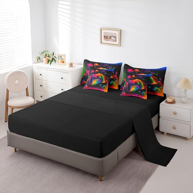 Erosebridal Gamer Comforter Set 7 Piece Bed in a Bag Twin | Game Consoles Bedding Sets Modern Gaming Comforter and Sheet Set, Abstract Vintage Bed Sets