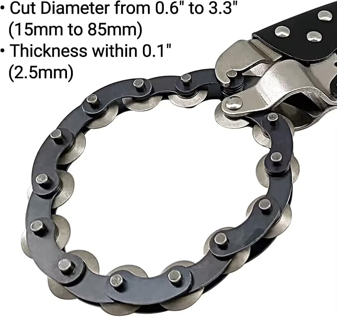 MacWork Tailpipe Cutter，Exhaust Tube Chain Cutter，Features Pipe Cutter Chain/Cutting Wheels，Black