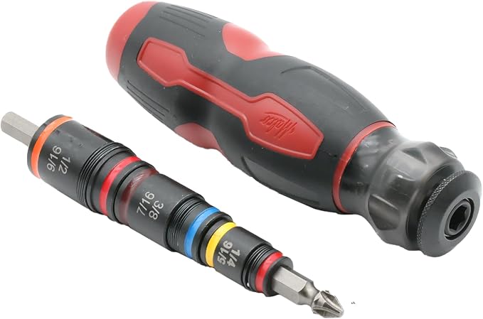 Malco HMTP2A C-RHEX® 7-in-1 Flip Bit Socket Set with Integrated #2 Phillips Bit & Premium Grip Handle – 6 Cleanable Reversible Hex Sizes (1/4"-9/16"), Ultra-Powerful Magnet