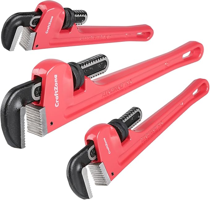 3Piece Aluminum Pipe Wrench Set (10”, 14”, 18”), Heavy-Duty Adjustable Straight Plumbing Wrenches, Drop-Forged Jaws, Lightweight Design, Versatile for Plumbing & Home Repair