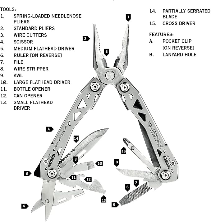 Gerber Suspension NXT 15-in-1 Multitool Pliers, EDC Knife, Stainless Steel
