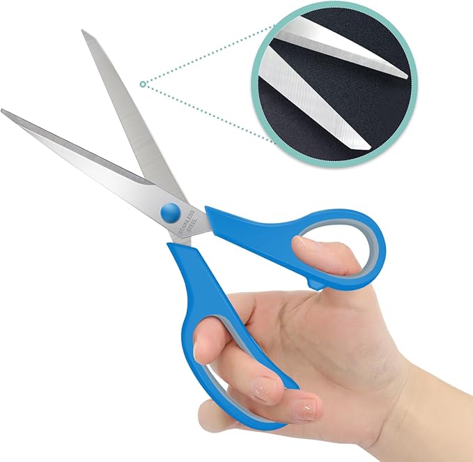 6 Packs Sewing Craft Scissors Bulk,8" Multipurpose Heavy Duty Sharp Scissors,Stainless Steel Shears for Home Office Student Supplies,Blue