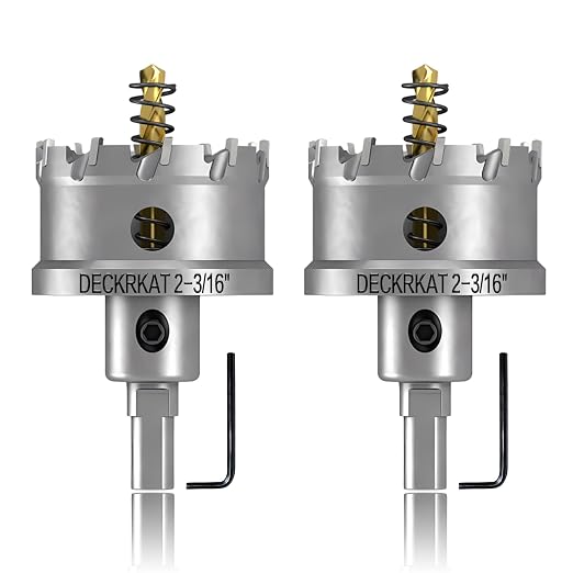 2-Pack 2-3/16" TCT Hole Saws for Hard Metal, Heavy Duty 55mm Tungsten Carbide Tipped Hole Cutters Set with Spring-Loaded Pilot Drill Bits for Stainless Steel, Metal, Iron, and Plastic.