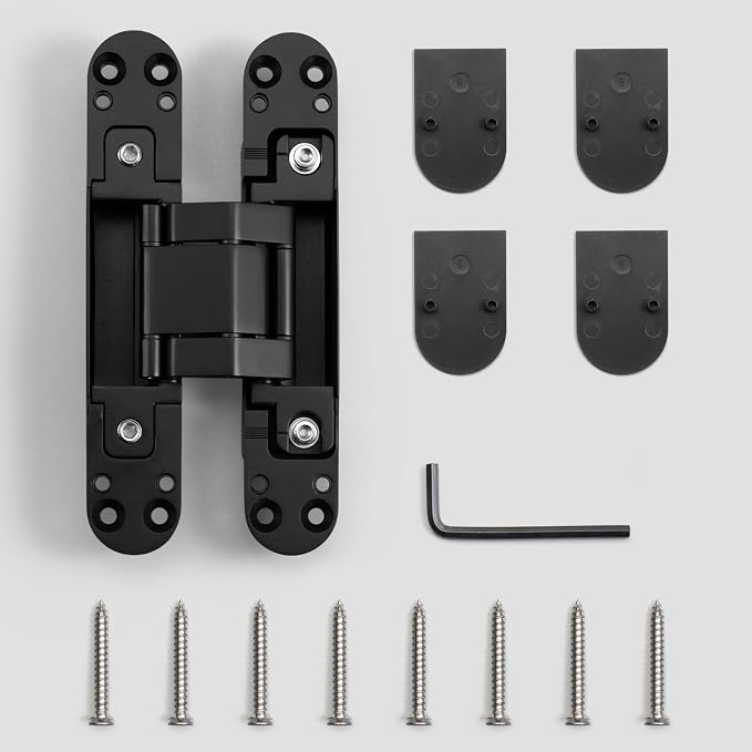 YAGU 6.5 inch Hidden Door Hinge 3 Way Adjustable Invisible Hinges for Doors Zinc Alloy Secret Door Hinges Concealed Door Butt Hinge 180 Degree Swing Black Door Hinge 1PC