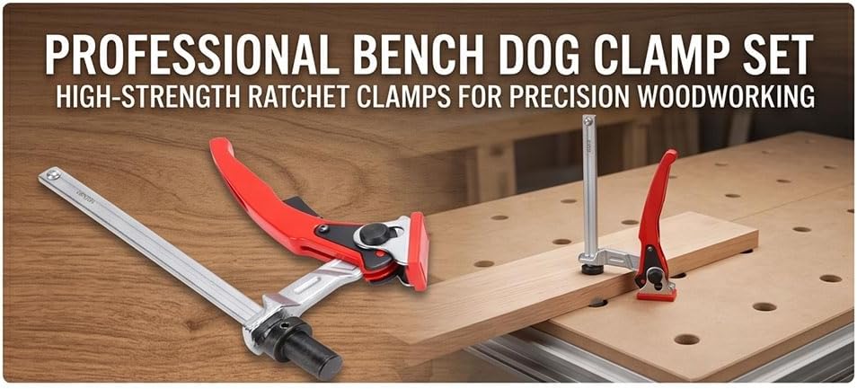 Fafeicy 2 Pcs Bench Dog Clamp Quick Ratchet 20mm Dog Hole Hold Down Clamp for Woodworking Carving Milling Polishing