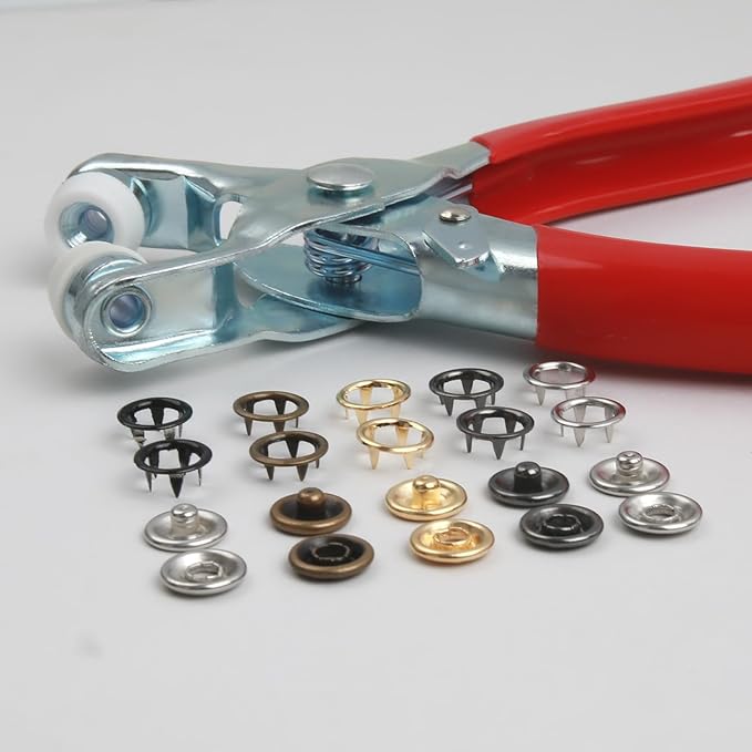 GTAAOY 100 Sets 9.5mm Metal Snaps Buttons Perfect for Clothes Hats and Sewing, 5 Colors Hollow Prong Snaps with Fastener Pliers Press Tool Kit