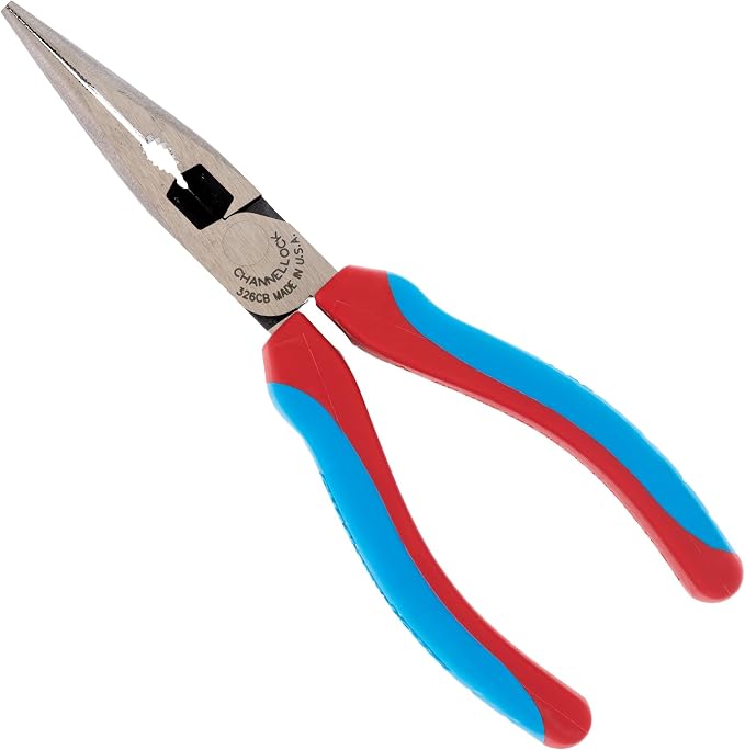 CHANNELLOCK 326CB 6-inch CODE BLUE XLT Combination Long Nose Pliers with Cutter, Made in USA, Forged High Carbon Steel