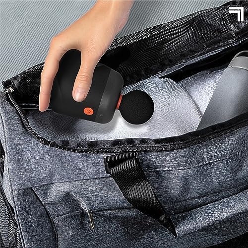 Sharper Image Mini Massage Gun, Powerboost Palm Rechargeable Deep Tissue Percussion Handheld Massager, 4 Adjustable Speeds, 4 Attachment Heads, Full Body Muscle Pain Relief Gift, Black