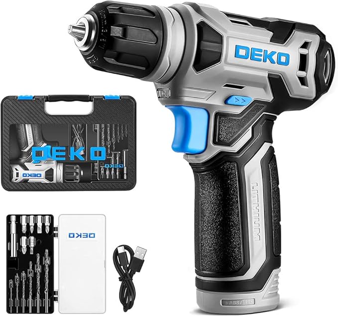 DEKOPRO 8V Cordless Drill Set, Power Drill with 3/8"Keyless Chuck, 13pcs Acessories, Built-in LED, Type-C Charge Cable, Electric Drill Set for Men and Women