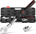 VANPO Adjustable Digital Torque Wrench, 7.38-147.5 Ft.lb/10-200Nm for HVAC | 38mm Jaw & 1/2" Ratchet, 14×18mm Open End, ±2% Accuracy, Vibration, Buzzer and LED Indicator, for Split AC, Auto, Plumbing