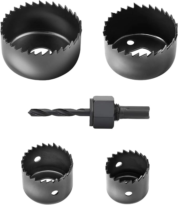 Luckyway 5-Piece Hole Saw Set, 1-1/4" to 2-1/8" Hole Saw with Hole Saw Mandrel for Wood,Plastic,PVC and Drywall