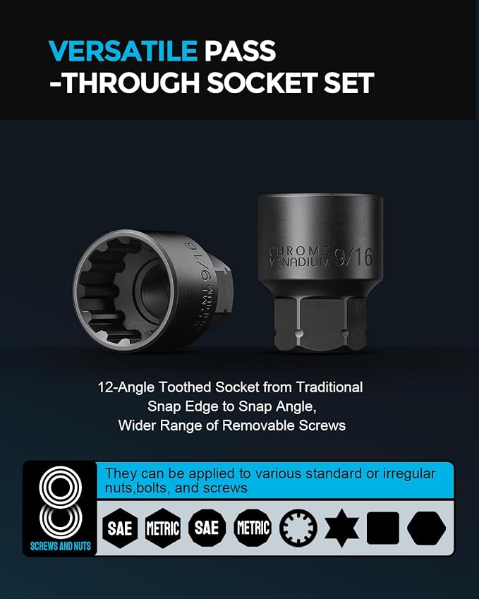 48 Pcs 1/4" Pass-Through Socket Set, SAE/Metric Go-Thru Ratchet Kit | Hollow SAE/metric mini sockets clear long threaded rods; include a 72-tooth ratchet, extension bar, 21 bits and 1/4" adapters