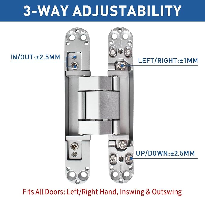 TamBee Outswing Hidden Door Hinges for Secret Door Secret Door Hinges Concealed Door Hinge Hidden Hinges for Secret Door 3 Way Adjustable 6inch 2PCs