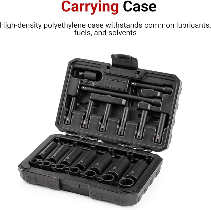 TEKTON 1/4 Inch Drive Impact Socket and Accessory Set, 29-Piece | SID90404 | (5/32 - 11/16 in.), Shallow and Deep, 12-Point, Case