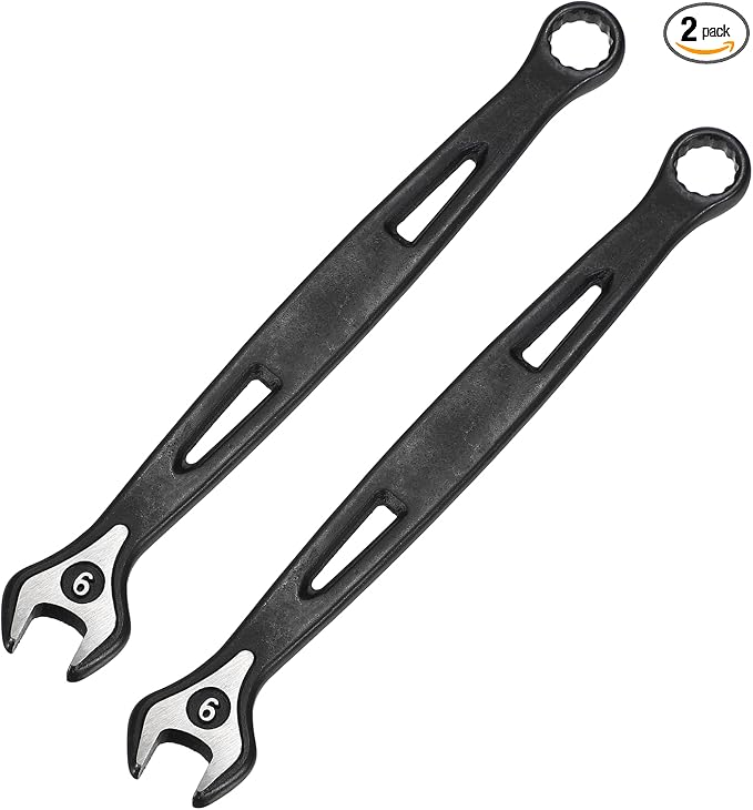 HARFINGTON 2pcs Combination Wrench 9mm Metric Extra Long 12-Point Box and Open End Carbon Steel Double Ended Industrial Grade Spanner for Automotive Furniture Machinery DIY Repair, Black
