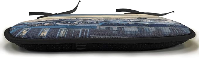 Lunarable Paris Chair Cushion Pad, Paris Cityscape from Montmartre Rooftops Flying Bird Pigeons Foggy Sunrise, Seat Padding for Kitchen & Patio with Anti-Slip Backing, 16"x16", Dark Blue Yellow