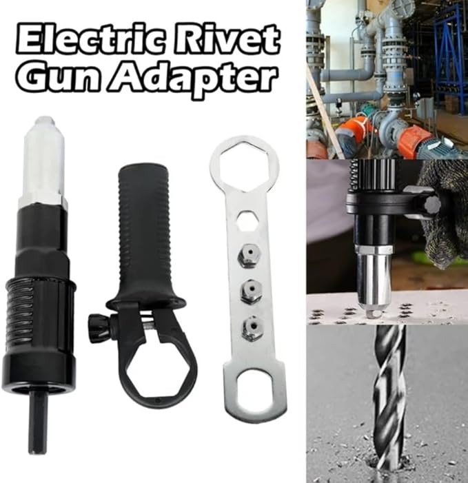 Rivet Gun Adapter Kit,Electric Power Drill Rivet Attachment,Easy Processing for Pop Riveting Work,with 4 Rivet Heads 2.4mm 3.2mm 4.0mm 4.8mm