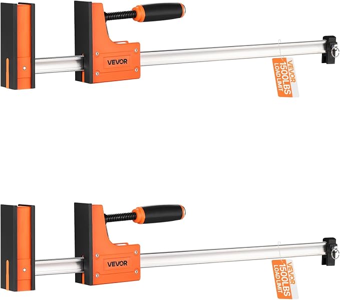 VEVOR Bar Clamps for Woodworking, 2-Pack 24 inch Parallel Clamp Set, F-Clamp with 1500 lbs Load Limit, Even Pressure, High-strength Plastic and Carbon Steel, for Woodworking Metal Working, Orange