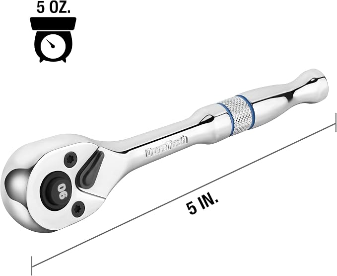 DURATECH 1/4-Inch Drive Ratchet, 90-Tooth Quick-Release Ratchet Wrench | Reversible, Cr-V Made, 4° Swing, Full Polished, Professional Socket Wrench for Men Women Stocking Stuffers for Men Women
