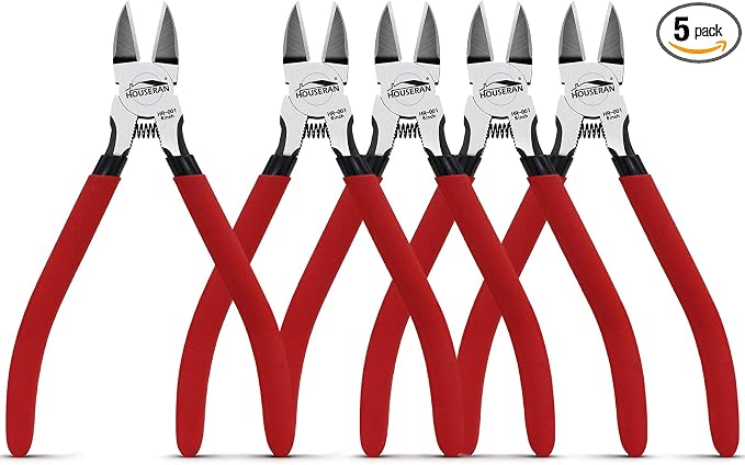 Wire Cutters 5 PACK, 6 inch, Side Cutters, Flush Cut Pliers | Spring Loaded Cutting Pliers with Non-slip Red Handle, Wire Cutters Heavy Duty for Jewelry Making, Crafts, Zip Tie