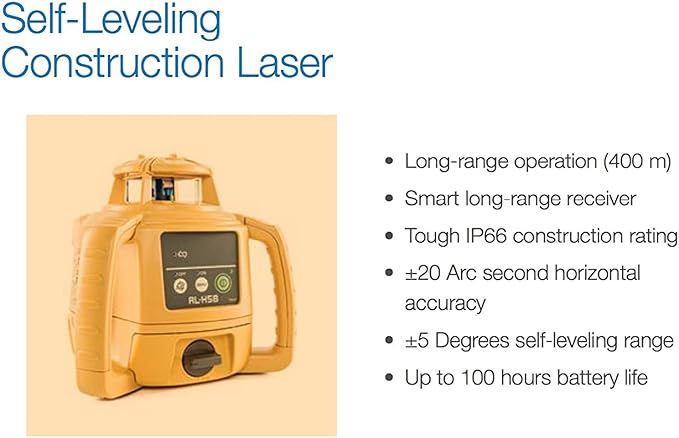 Topcon RL-H5B Self Leveling Horizontal Rotary Laser with Field Book, LS-80 Receiver, Detector Holder & Case, IP66 Rating for Drop, Dust, and Water Resistance, 1300ft (400m) Construction Laser Level