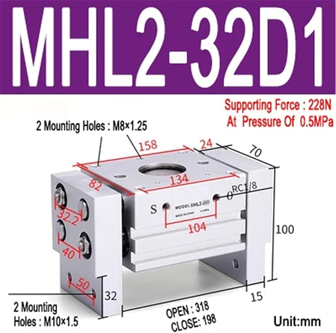 1pcs MHL2 10D 16D 20D 25D 32D 40D 1 2 Pneumatic Gripper Wide Type Air Parallel Cylinder Al Clamps Replacement T Bore 10-40mm(MHL2-32D1)