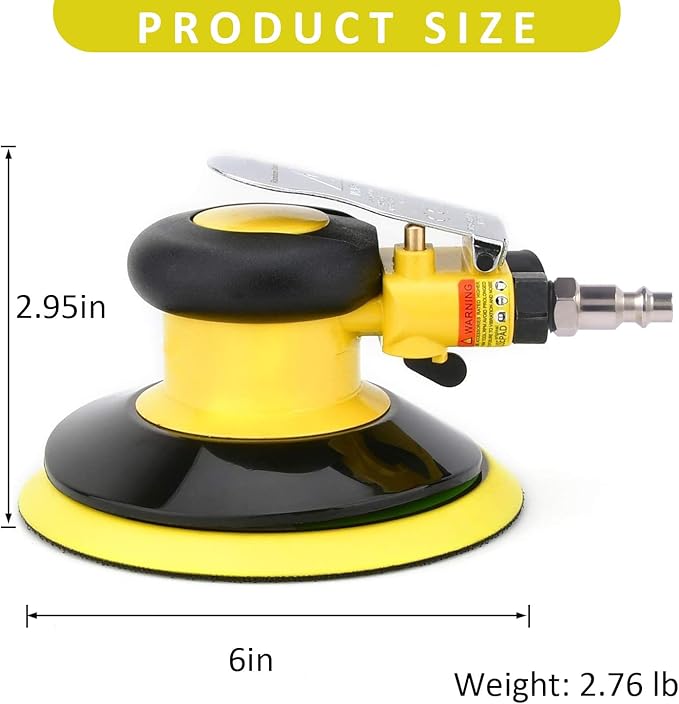 Professional Air Random Orbital Palm Sander, Dual Action Pneumatic Sander, Low Vibration, Heavy Duty … (6-inch Yellow)