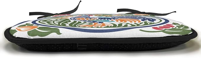 Lunarable Gallus Chair Cushion Pads Set of 4, Rooster Earth Fruit Growth Harvest Dandelion Vegetables, Anti-Slip Seat Padding for Kitchen & Patio, 16"x16", Olive Green Night Blue