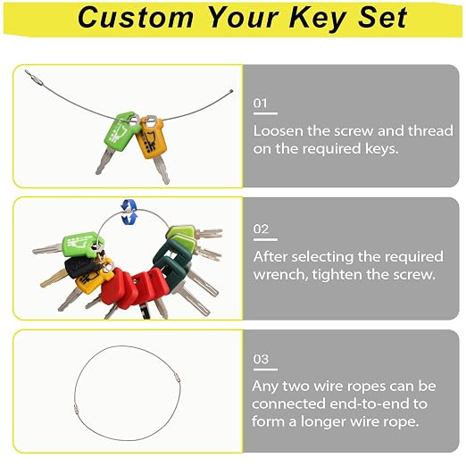 Heavy Equipment Keys Master Set, 11 Contractor Excavator Dozer Skid Steer Loader Forklift Roller Keys Fit Case JCB 14607 S450 Kubota CAT 5P8500 Takeuchi H806 Hyster 166 JD Bobcat D250