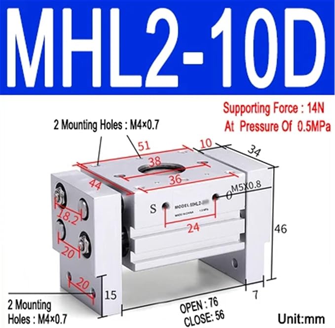 1pcs MHL2 10D 16D 20D 25D 32D 40D 1 2 Pneumatic Gripper Wide Type Air Parallel Cylinder Al Clamps Replacement T Bore 10-40mm(MHL2-10D)