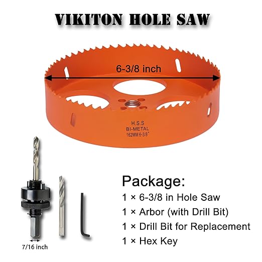 6-3/8 Inch Hole Saw with Arbor for Metal Wood Plastic, 6.3 in Bi-Metal Hole Cutter for Different Project with Smooth and Flat Drilling Edge, Fast Chip Removal,Lighter and Portable