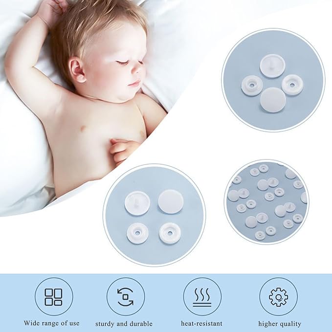 NXTOV 960pcs Plastic Snaps, T5 White Snaps Starter Fasteners Kit, No-Sew Buttons for Crafts Cloth
