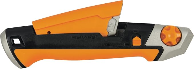 Fiskars CarbonMax Snap-Off Knife, Length 16,5cm, Including (18mm), Stainless Steel Blade/Plastic Handle, 1027227, Orange/Black