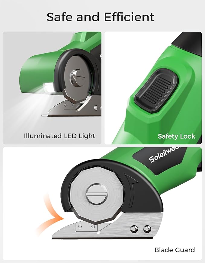 Cardboard Cutter, Rechargeable Cordless Electric Scissors, 4V Upgrade Motor Electric Box Cutter with 2 Blades, Safety Lock & LED Light, Powerful Cutting for Cardboard Box, Plastic, Leather