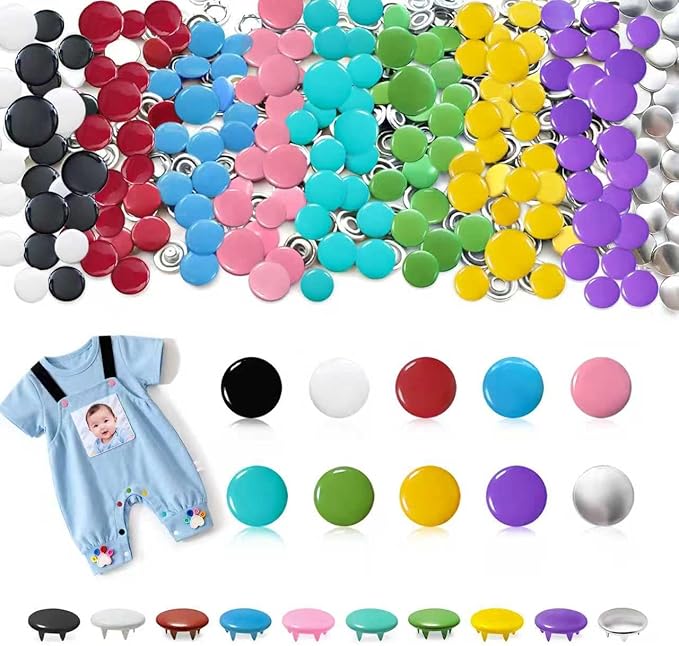 100 Sets Metal Snap Buttons, 10 Colors Solid Sewing Snaps for Fabric,Prong Snap Button Kits for DIY Crafting Clothing Sewing (9.5mm /400 PCS)