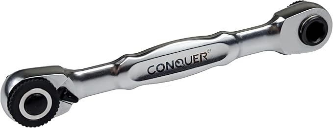 CONQUER 1/4" Mini Ratchet Wrench Low Profile Dual Head | Socket/Bit Driver, 72-Tooth, 5° Swing Arc, Ultra-Low Back Drag, Quick-Release Button; For Tight Engine Bays & EDC Kits