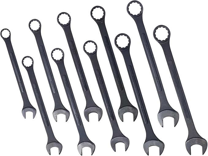 10-piece Jumbo Wrench Set, 1-5/16'' to 2'' Large Combination Wrench Set, SAE, Black Oxide Finish with Pouch | 1-5/16", 1-3/8", 1-7/16", 1-1/2", 1-5/8", 1-11/16", 1-3/4", 1-13/16", 1-7/8" and 2", Extra Large Wrench with Pouch (10PC-SAE)