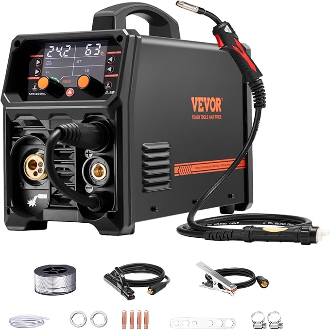 VEVOR Pro MIG Welder, 200A Pluse Mig Welding Machine, 5-in-1 Multi-Functional Welder Machine MIG Pluse/Gas MIG/Flux Core MIG/Stick/Lift TIG, 110V/220V Dual Voltage Aluminum Mig Welder with LCD Display