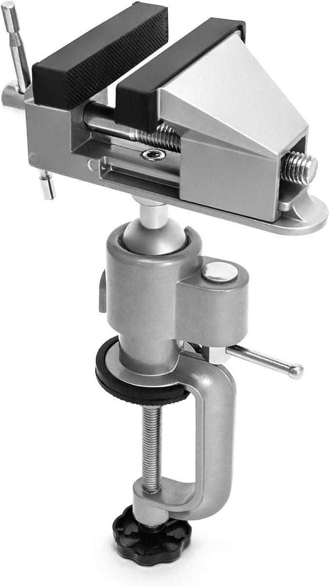 QWORK 3" Universal Tabletop Clamp Vice Tilts Rotate 360°, Portable Work Bench Vise for Drilling, Woodworking,Jewelry Making, Mental working