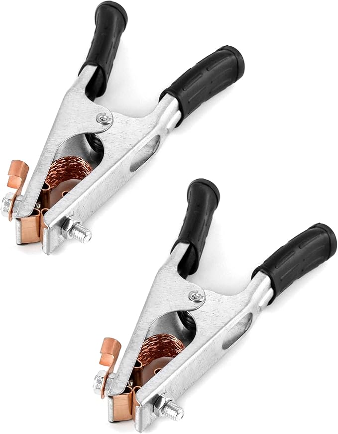 QWORK Welding Ground Clamp, 2 Pack 500AElectroplated Ground Clamp Copper Welding Earth Clip for Manual Welder Copper US Type