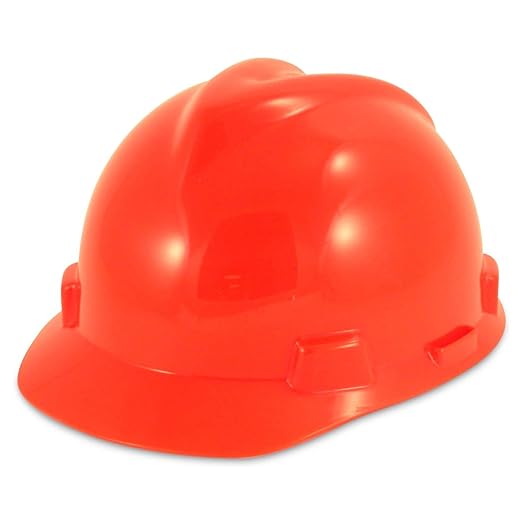 MSA 489368 V-Gard Cap Style Safety Hard Hat With Fas-Trac III Ratchet Suspension | Polyethylene Shell, Superior Impact Protection, Self Adjusting Crown Straps - Small Size in Hi-Viz Orange