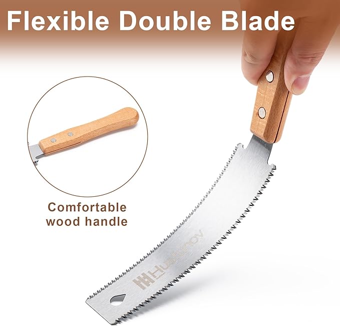Husfunov Japanese Hand Saw, 6 Inch Pull Saw with Double Edges of 11/17 TPI, SK5 Flexible Blade Handle Wood Saws for Woodworking Tools