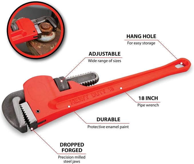 Performance Tool W1133-18B 18 in. Red Drop-Forged Steel Pipe Wrench