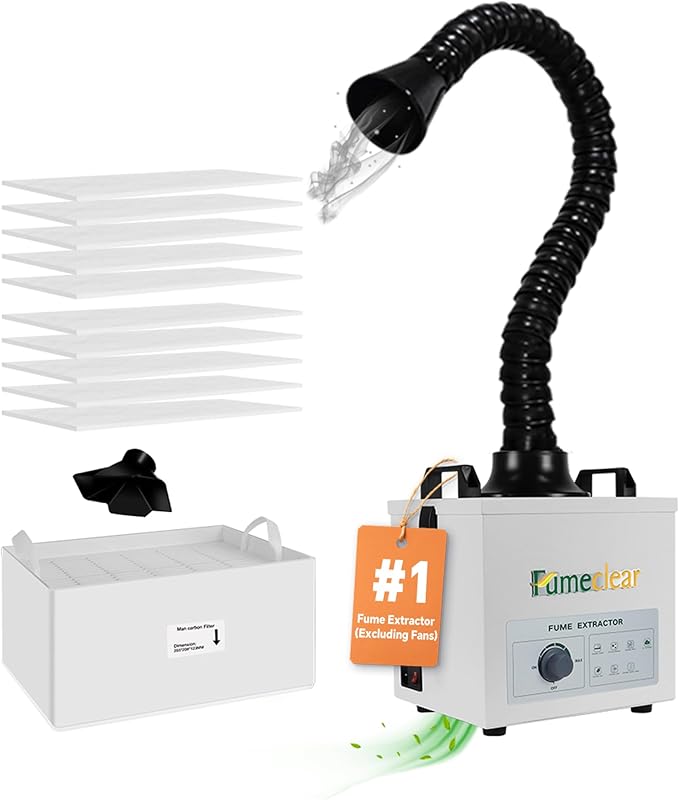 FumeClear Solder Fume Extractor - Powerful 100W Suction 200m³/h, Low-Noise, 3-Stage Filtration System with 12PCS Filters for Laser Welding Smoke Absorption and Desktop Soldering